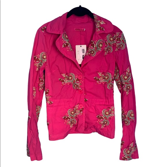 Johnny Was Hot Pink Emroidered Floral Blazer Jacket NWT Size XS